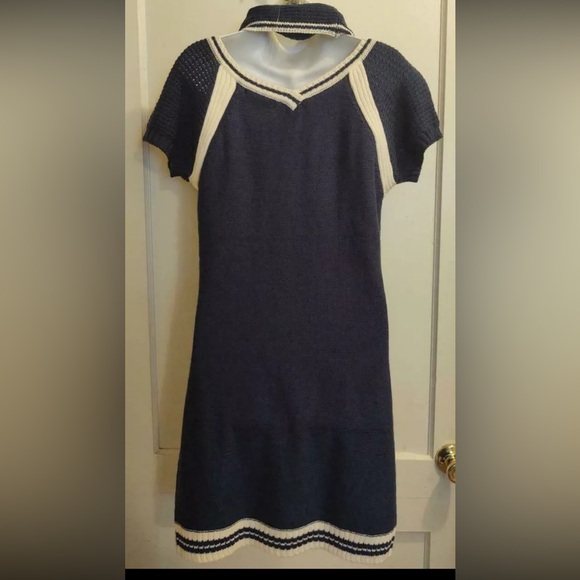 Made For Me To Look Amazing 2-Pc Navy Stretch Sweater Dress👗& Scarf🧣Sz M - Picture 6 of 7